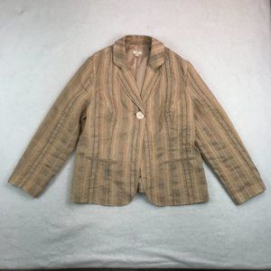 J. Jill Linen Blend Blazer Women's Large Beige Striped Preppy Grandma Career